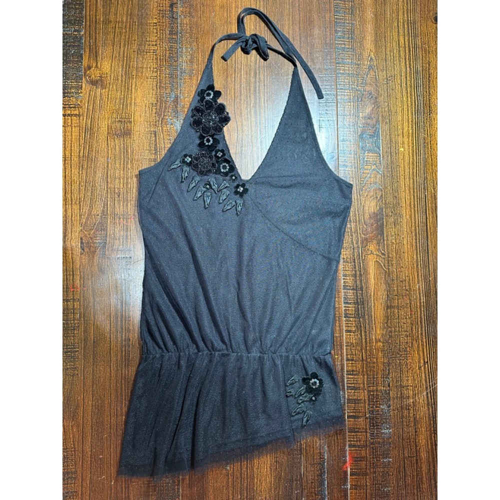 Women's Oasis Black Embellished Halter Tank Top Size 38